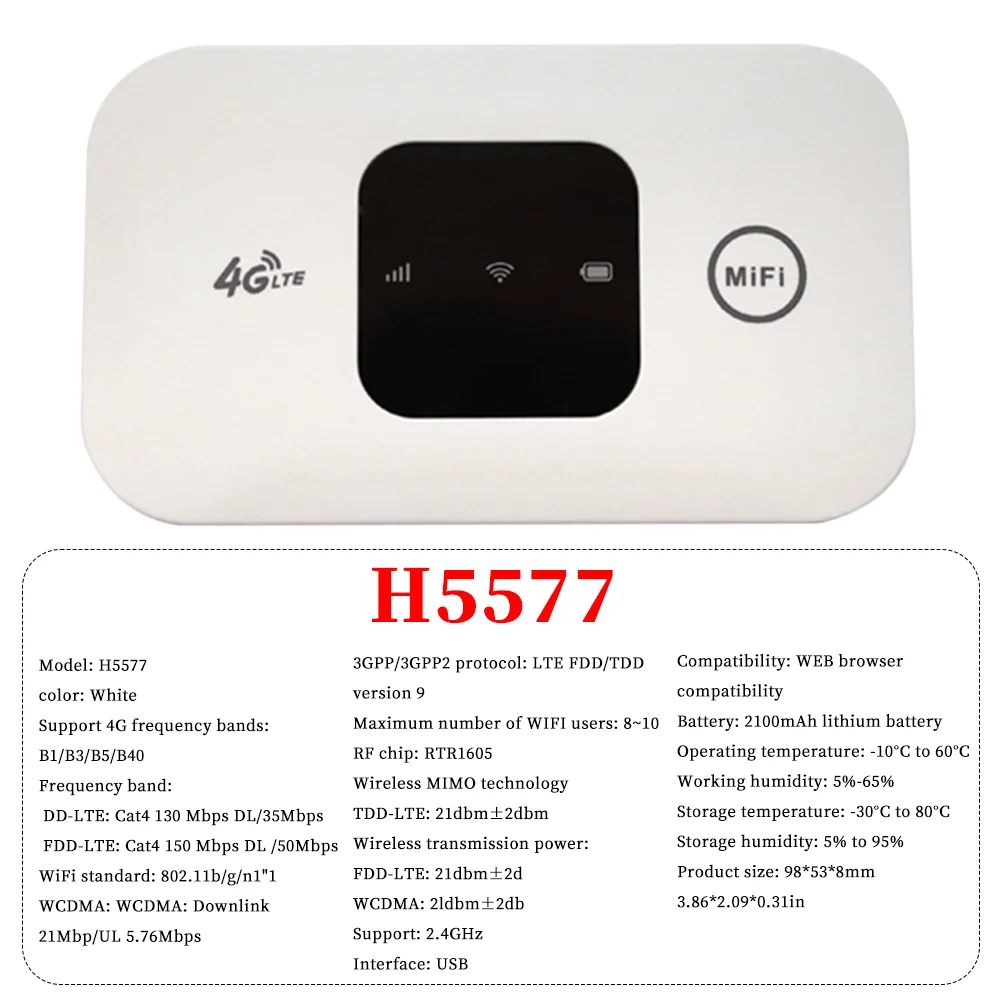 H5577 Wireless Pocket Router 150Mbps 4G LTE Wi-Fi MiFi Modem
