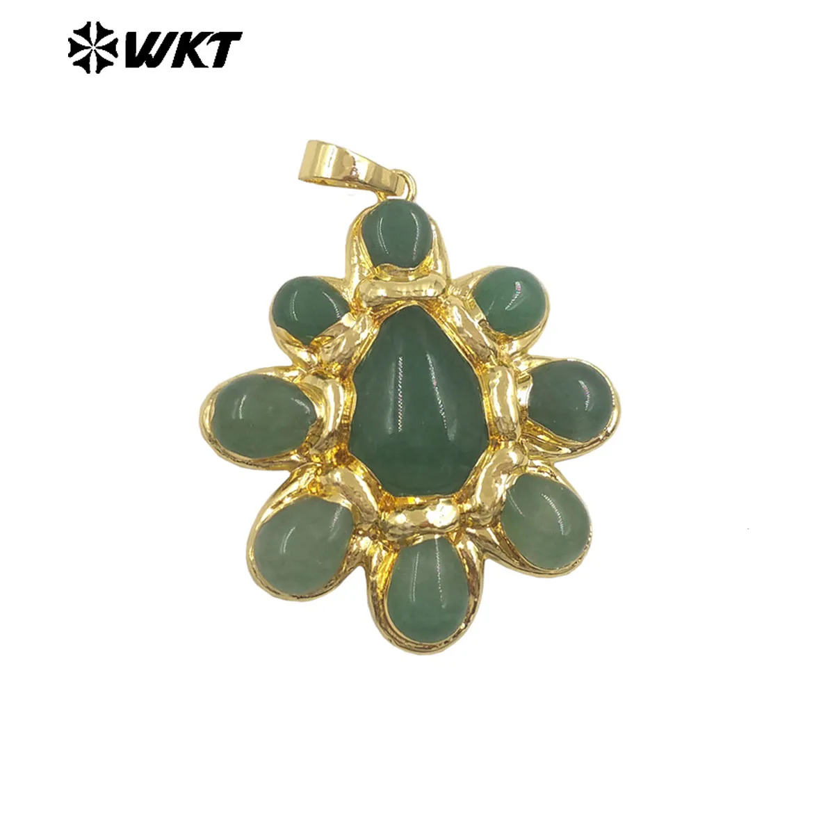 

WT-P2085 Delicate And Classical Flower Shape Natural Smooth Fine Gemstone Pendants With 18K Gold Plated Jewelry