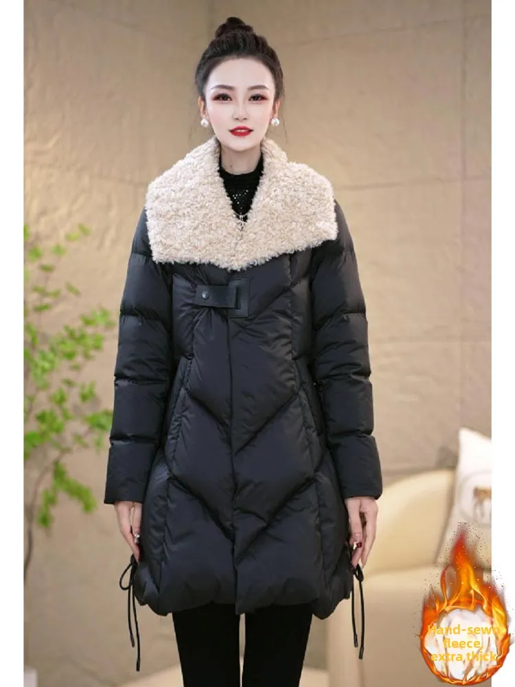 

Trendy Cotton Jaet Mid-Length Loose Fit Thiened Collar Splicing Design Winter New Arrival Faionable Women's Coat