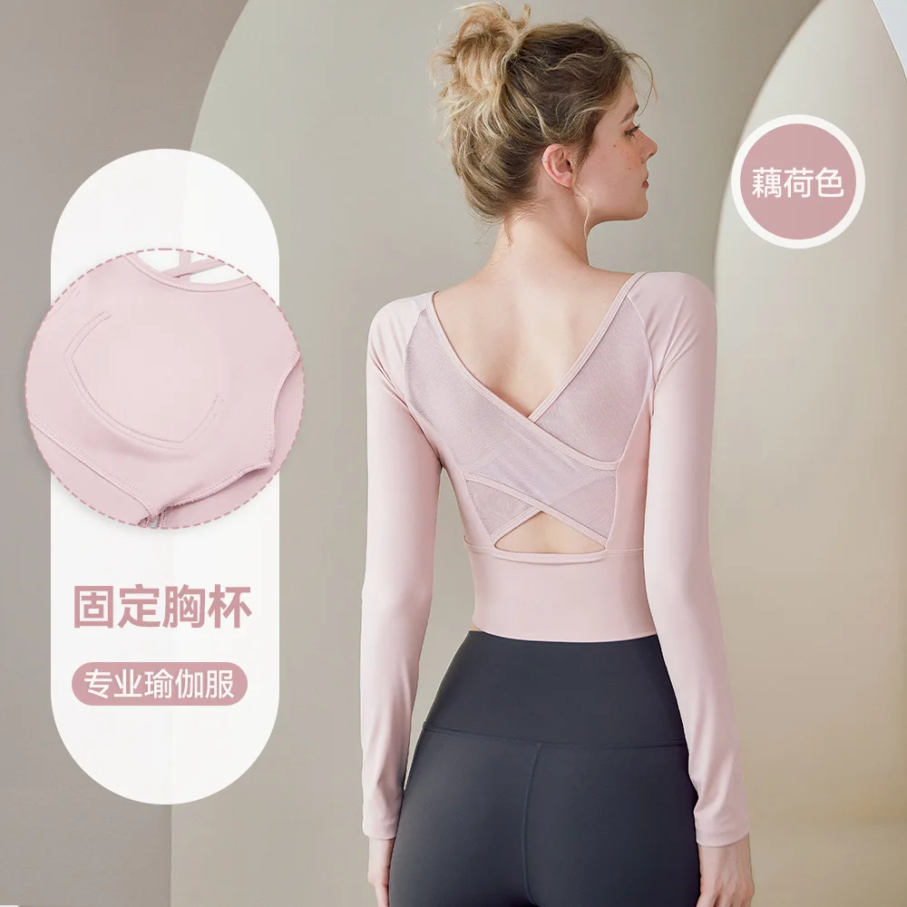 Women Beautiful Back Yoga Shirts Sports Workout T-Shirt Sexy Girl Long Sleeve Blouse Gym Fitness Crop Top Autumn Winter Sportswe