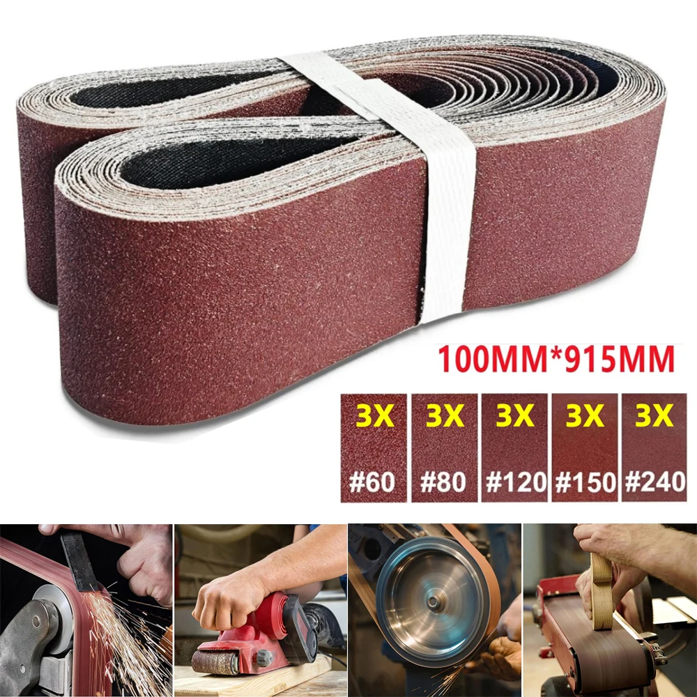 15 Stück Schleifbänder 60 80 120 150 240 Körnungen Holz Weichmetall Polier-Schleifpapier Schleifbänder für Bandschleifer Schleifwerkzeug 100*915mm