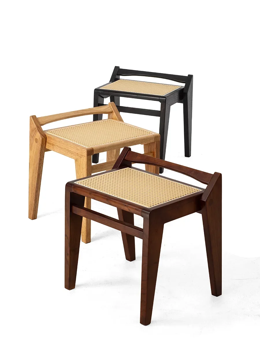 Simple Living Room Chair Solid Wood Rattan Weave Dining Seat Bedroom Dressing Stool Craftsmanship Modern Furniture Decor