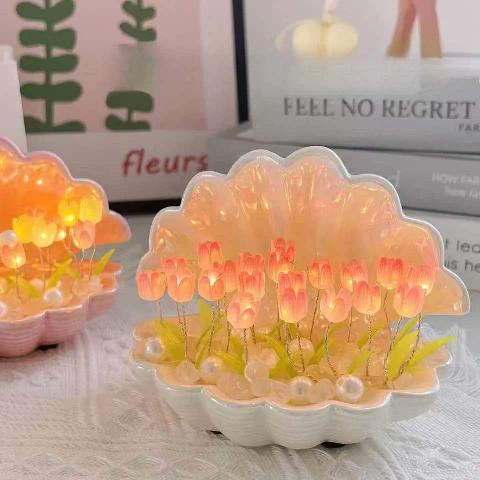 20 Flowers Diy Tulip Night Lamp Handmade Flower Lamp Creative Desktop Christmas Home Table with Decoration Birthday Lamps Light