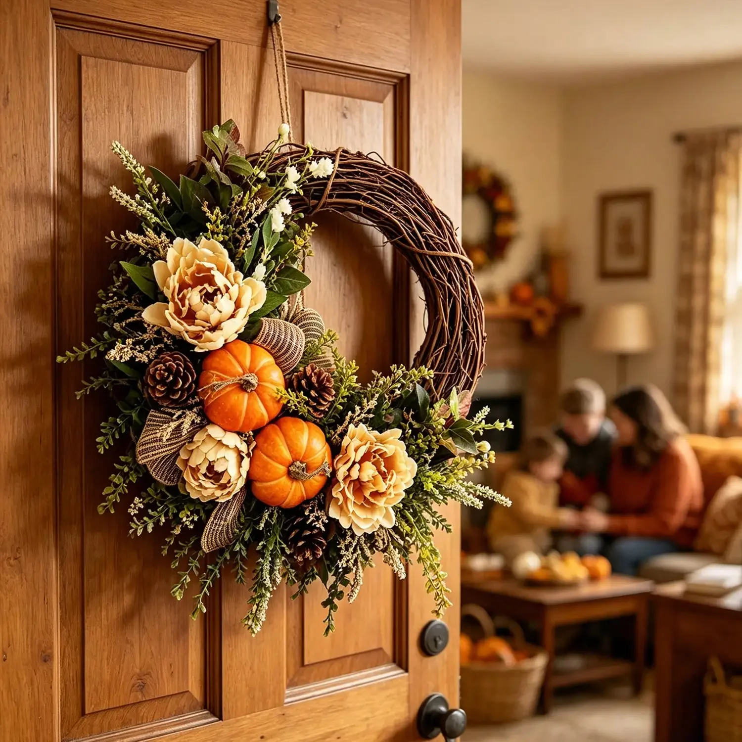 Fall, Thanksgiving Wreaths Decor, Pumpkin Leaves Floral Lovely Doll, Thanksgiving Holiday Decor, Suitable For Front Door, Indoor&Outdoor Decor, Windows, Walls, Family Party, Holiday Party Setup, Winter, Christmas Home Decor, Christmas view 8