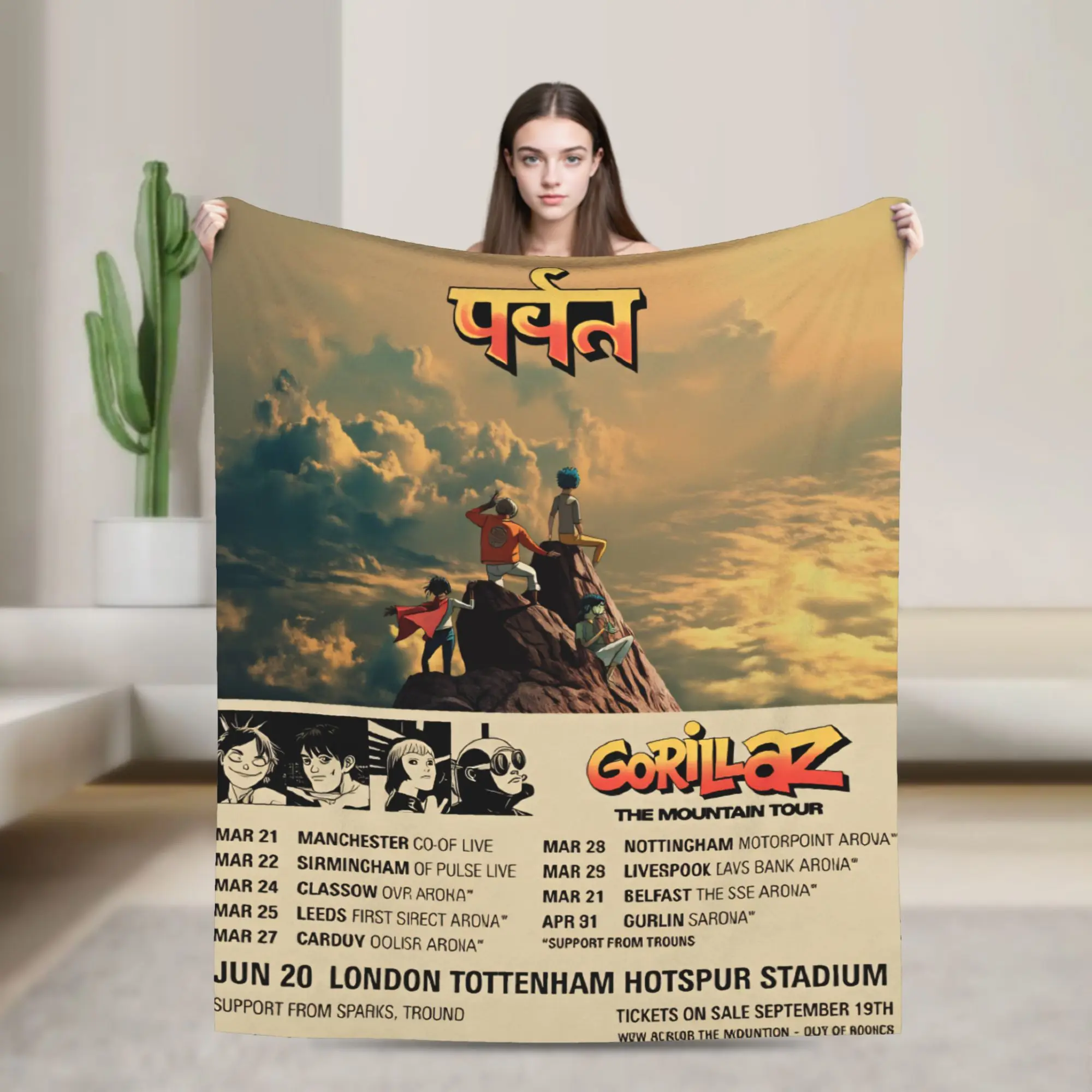 Super Soft Blanket Camping Gorillaz The Mountain Tour 2026 Throw Blanket  Flannel Bedspread For Couch Chair Sofa Bed Cover