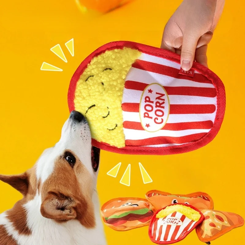 1PC Hund Spielzeug Burger Pommes Simulation Lebensmittel Sound Spielzeug Vier Jahreszeiten Hause Spielen Zahnen Unterhaltung Pet Liefert