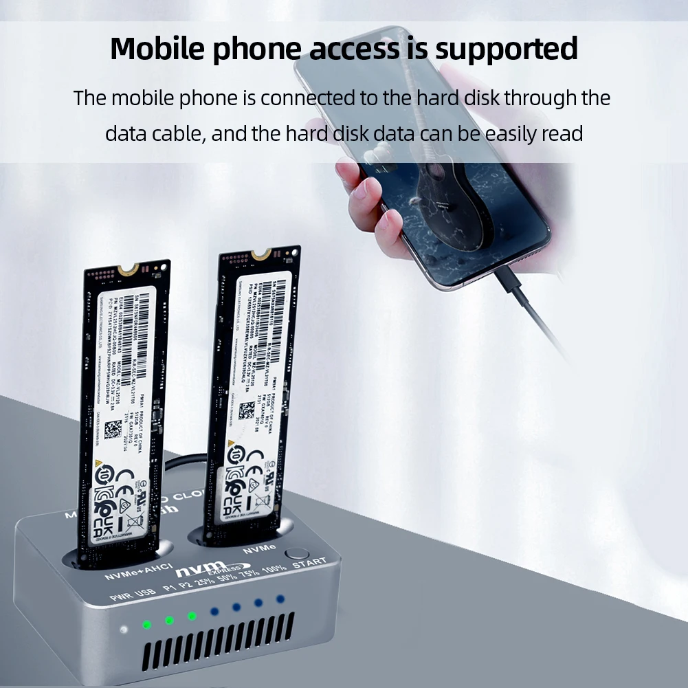 

Dual-Bay M.2 NVME SSD Clone USB3.2 Type C External Hard Disk Box Gen2X 20Gbps M.2 SSD Enclosure M/B M Key M.2 M.3 NVME PCI-E