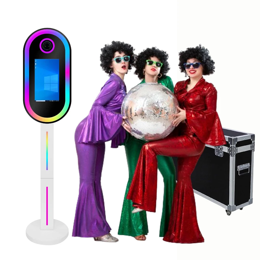 

Mirror Photo Booth with 15.6in LCD Touch Screen Selfie Photo Booth with Ring Light and Flight Case for Party Wedding Rental