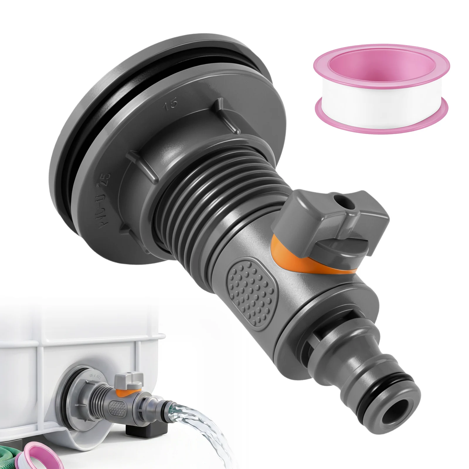 IBC Water Barrel Adapter 3/4 Water Tank Hose Adapter with Quick Valve Buckets Rainwater Collection Connector Kit