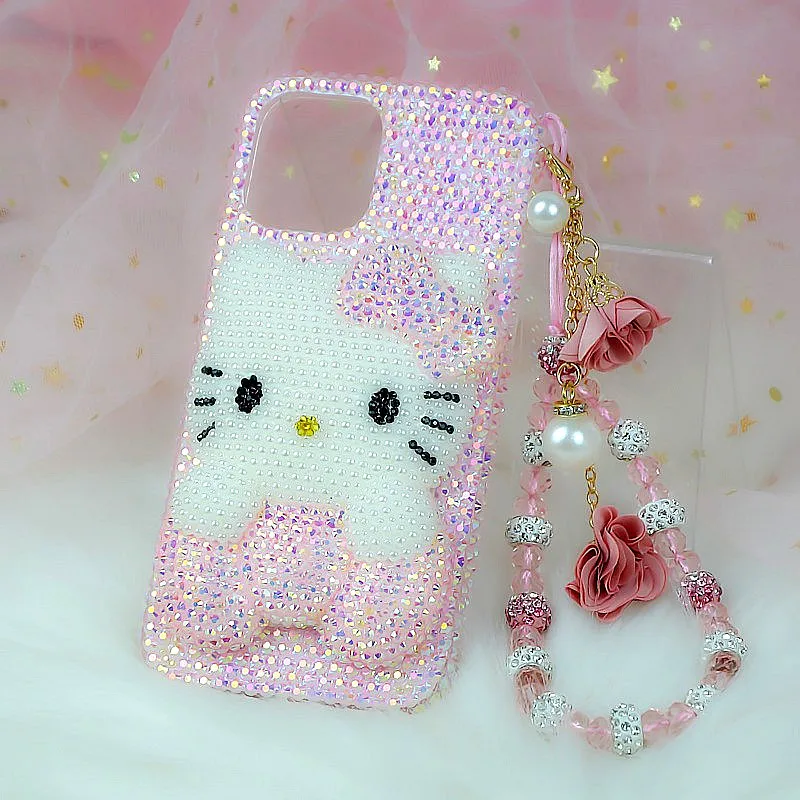 سانريو ينطبق على أبل 7Plus 11121314Promax حافظة هاتف محمول Xs Max حجر الراين الوردي هلام الماس الكذب القط هدية عيد