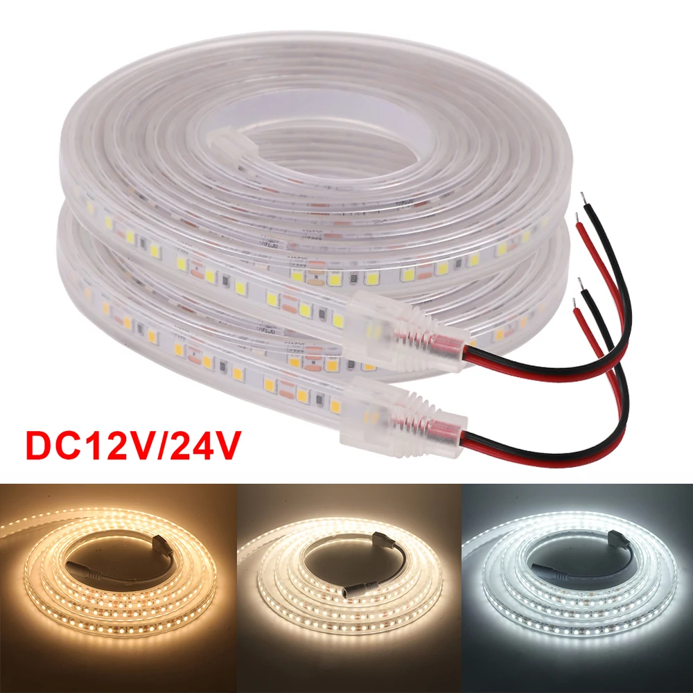 DC 12V 24V LED Strip Waterproof IP67 SMD 2835 120LEDs/M White Warm White Natural White Flexible Ribbon Tape Rope Lights