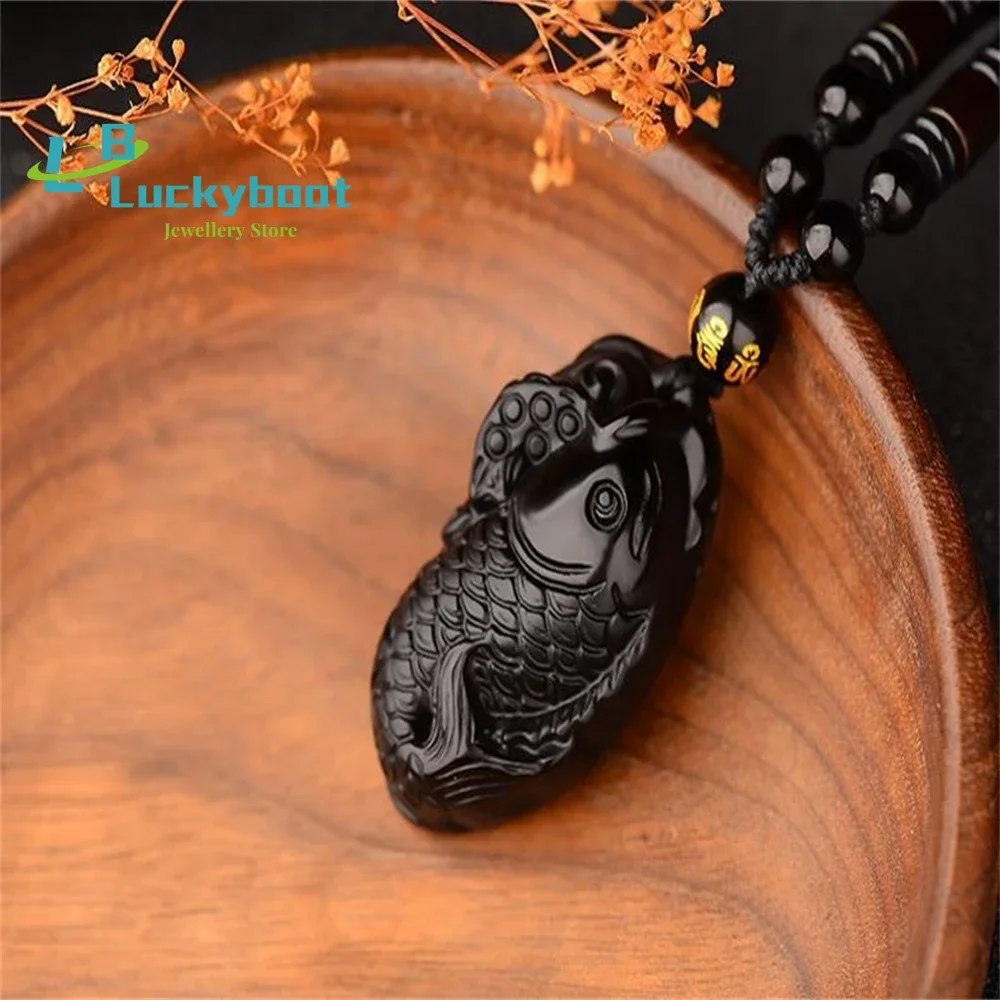 Koi Pendant Obsidian Carp Necklace Lingao Men's And Women's Benming Year Wencha…