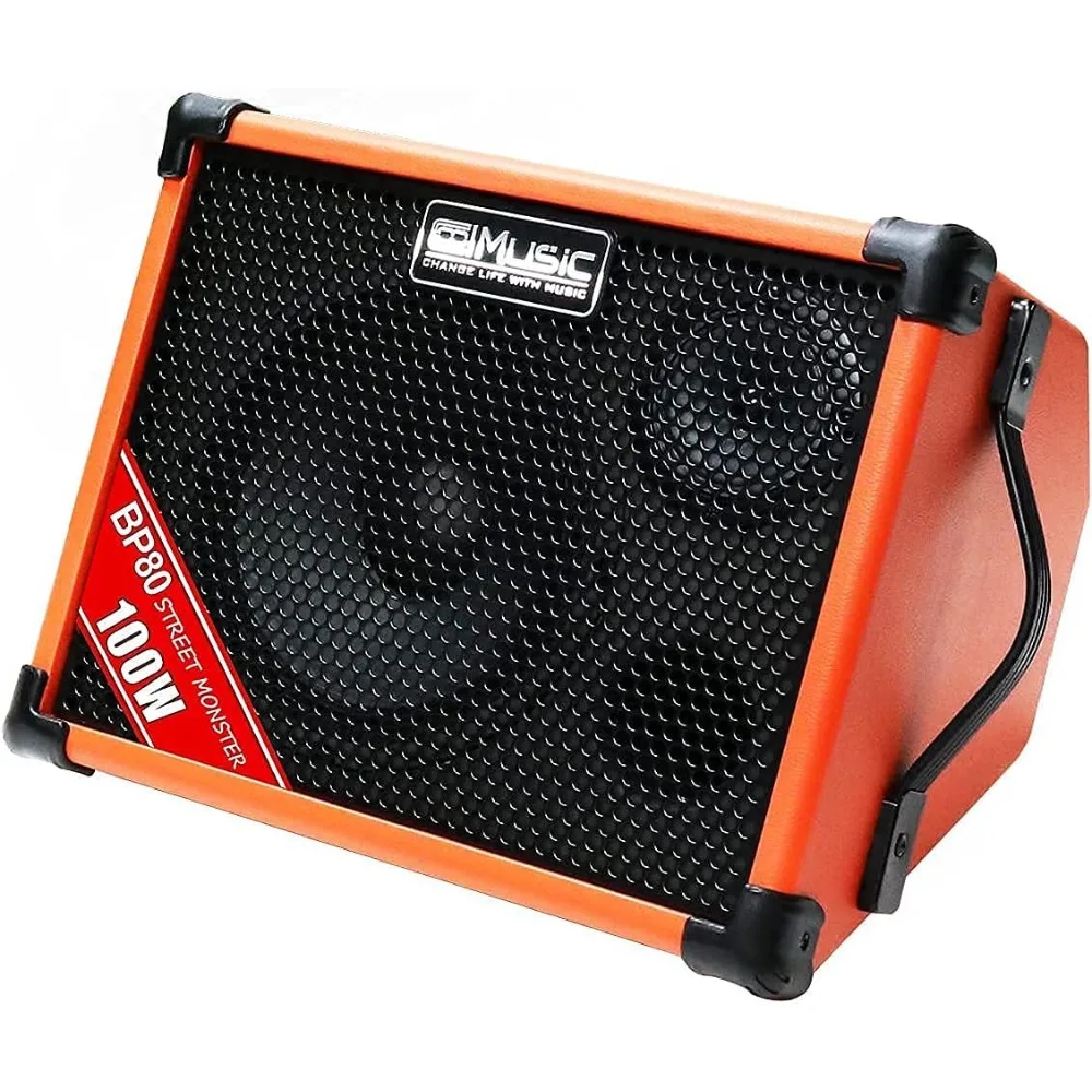 BP80 Battery Powered Acoustic Guitar Amplifier- Portable Bluetooth Speaker 100W, 6 Inputs,3 Band EQ,Orange