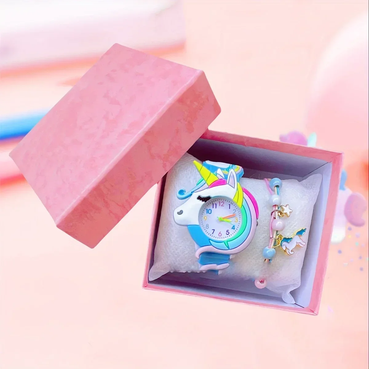 1/3pcs-New Cute Cartoon 3D Unicorn Silicone Strap Children's Watch Children's Student Watch