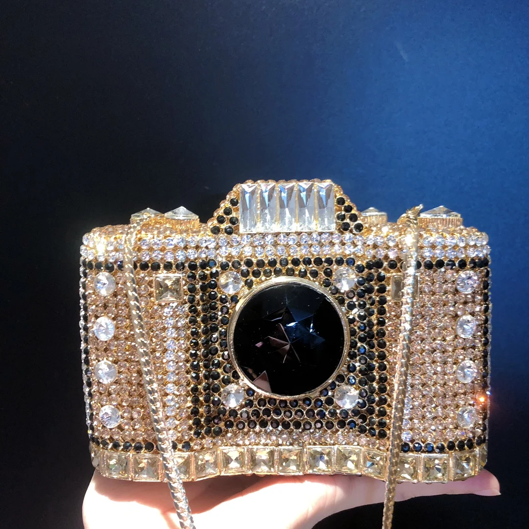 Shining Camera Shaped Diamond Evening Clutch Bags New Boutique Novelty Metallic Rhinestone Purses And Handbags Bridal Wedding Pa