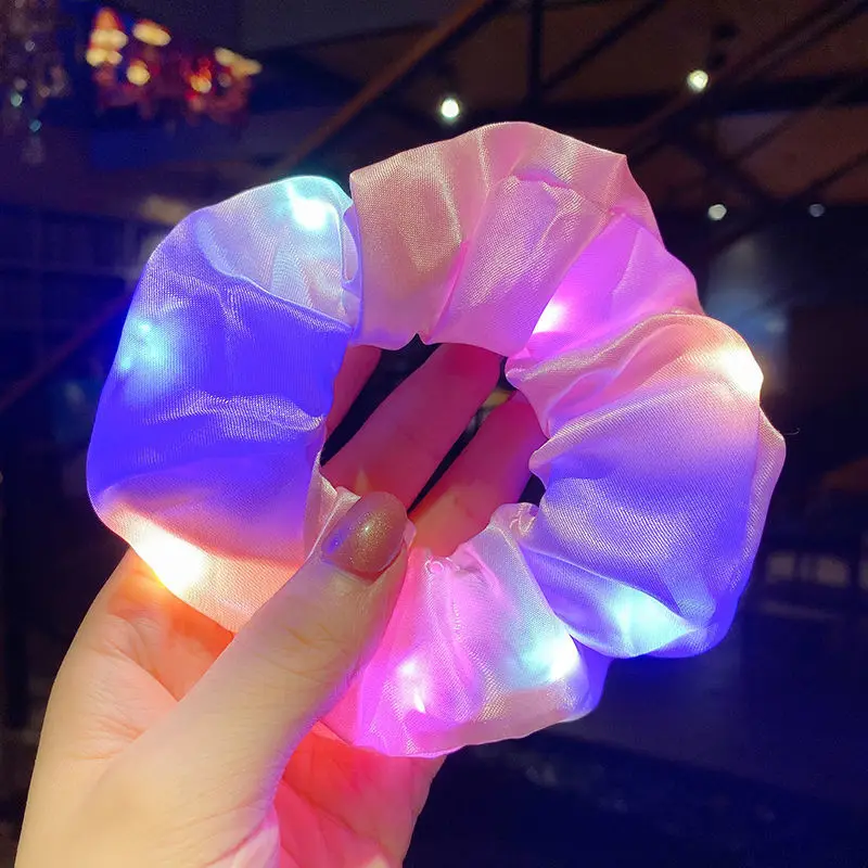 2022 New Arrival Girls LED Luminous Scrunchies Hairband Ponytail Holder Headwear Elastic Hair Bands Solid Color Hair Accessories