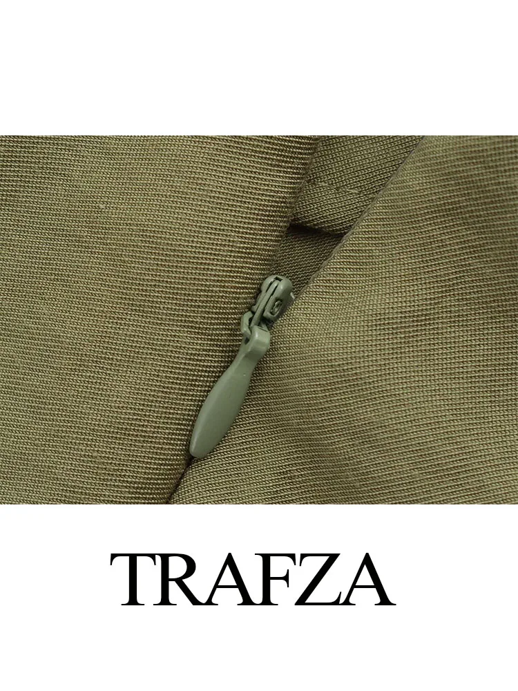 TRAFZA estate moda donna gonna verde a-line a vita alta cerniera minigonne donna elegante femminile pantaloncini pieghettati Streetwear