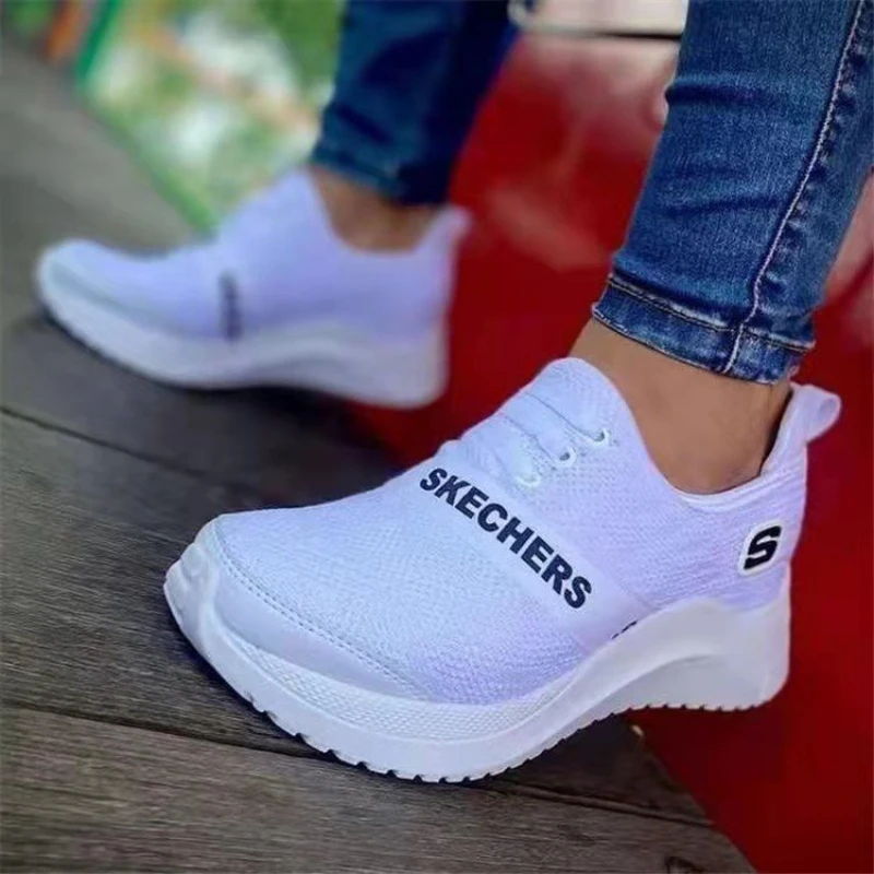 New oversized women's shoes crossover casual breathable lace up wedge shaped lightweight sports shoes