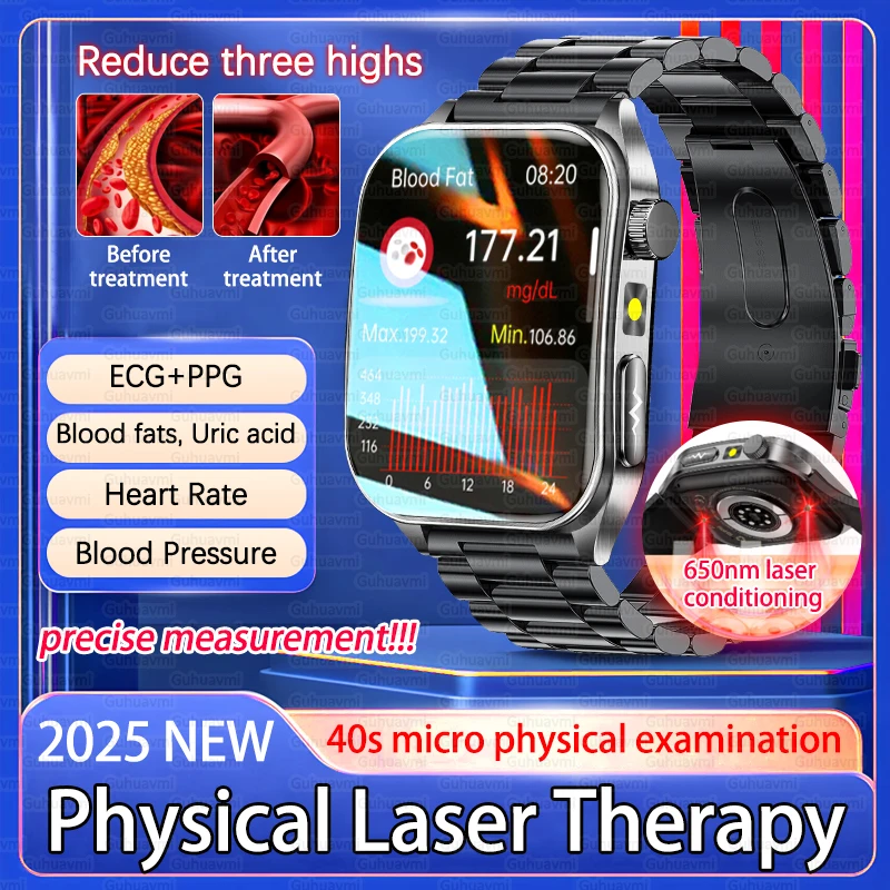 Новинка 2025 года, лазерная обработка, уменьшение три высоких умных часов для мужчин, ЭКГ + PPG, мочевая кислота, жир в крови, BT, трекер здоровья, умные часы Новинка 2025 года, лазерная обработка, уменьшение три высоких умных часов для мужчин, ЭКГ + PPG, мочевая кислота, жир в крови, BT, трекер здоровья, умные часы