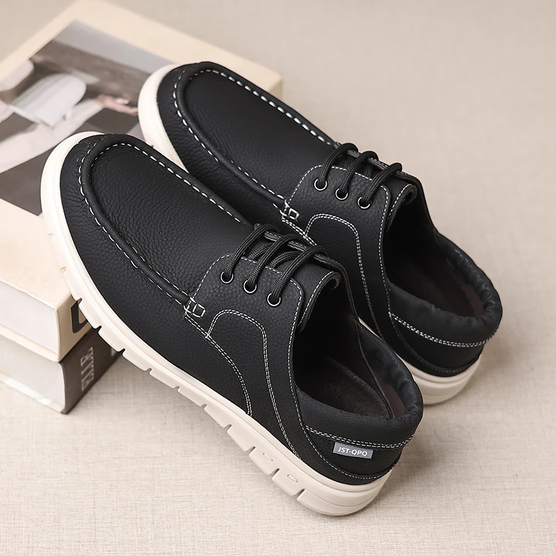 

Men's Solid Color Leather Lace-Up Casual Shoes, Lightweight and Comfortable Walking Shoes for Daily Wear and Casual Outings