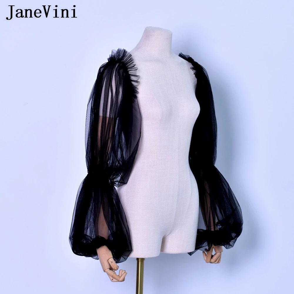 JaneVini 2024 Elegant Wedding Cape Bridal Black Sleeves Detachable Tulle Shoulders Arm Cover Woman Braut Bolero Wedding Stuff