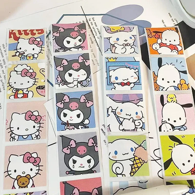 200 Sheets/Roll Anime Stationery Stickers Sanrio Cartoon Sealing Stickers Hello Kitty Kuromi  Kawaii Decoration Round Stickers