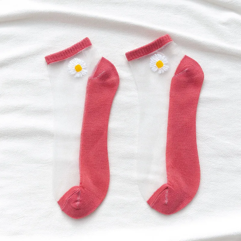 10 Paar Frauen weiße Gänseblümchen Blume kurze Socken Set Mode Sommer dünne atmungsaktive Bonbon farbe transparente Kristall Seide Söckchen – Detail 16