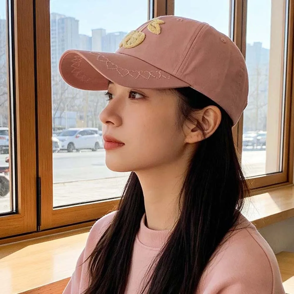 

Casual Adjustable Cherry Baseball Cap Sunscreen Korean Style Embroidered Peaked Hat Polyester Hip-hop Sunshade Casquette Women