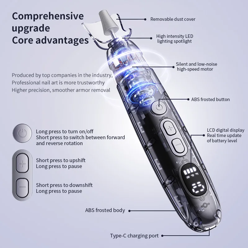 المهنية مانيكير باديكير عدة مبرد أظافر كهربائي مجموعة اللاسلكي مسمار الحفر آلة 10 سرعة مسمار أداة لطحن تقليم البولندية #3
