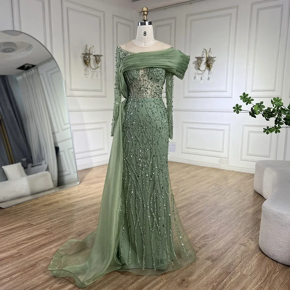 Serene Hill Olive Green Mermaid FloorLength Luxury Beaded Pearls Evening Dresses Gown Wedding Party Customized 2025 GLA72396