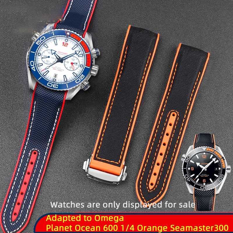 For Omega Planet Ocean 600 nylon strap 22mm AT150/007 quarter orange Seamaster 300 rubber strap curved waterproof men\'s bracelet