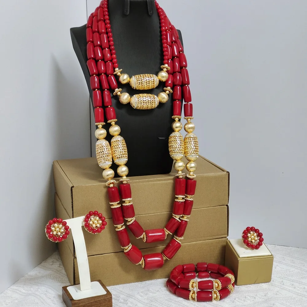 

Наборы нигерийских бусинных ожерелий для свадеб, африканские коралловые украшения для женщин