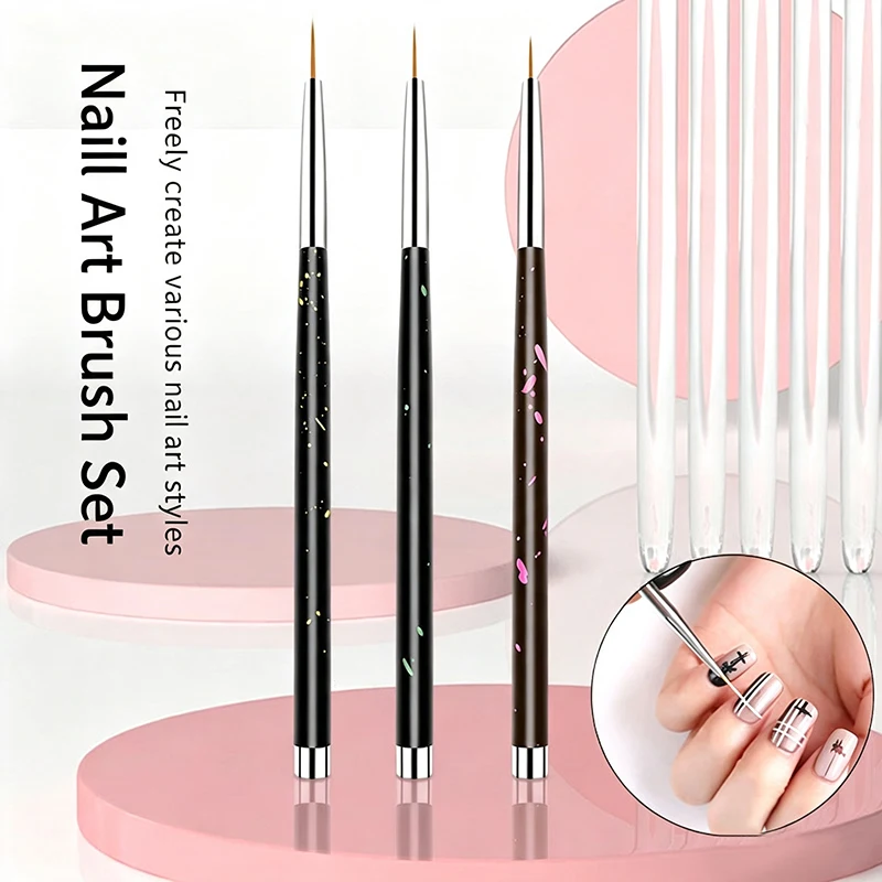 3Pcs Starry Black Aluminum Nail Liner Pen Ultra Slim Fine Tip UV Gel Detail Line Drawing DIY Home Salon Manicure Tools