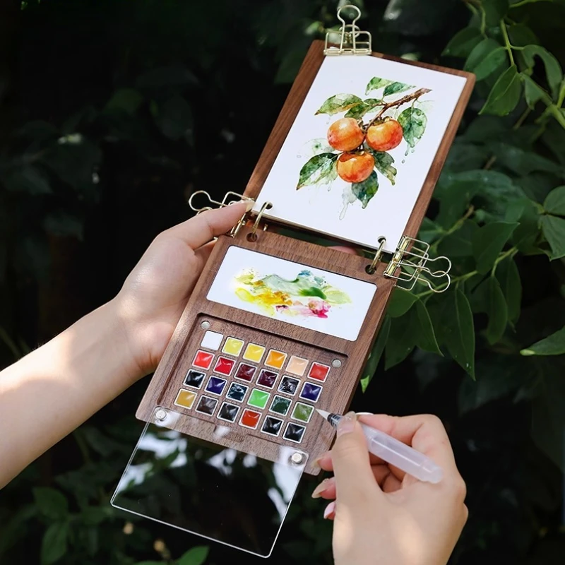 Пустая акварельная палитра из орехового дерева, акварельная палитра с отрывными листами, портативная коробка для рисования, инструменты для рисования, товары для рукоделия