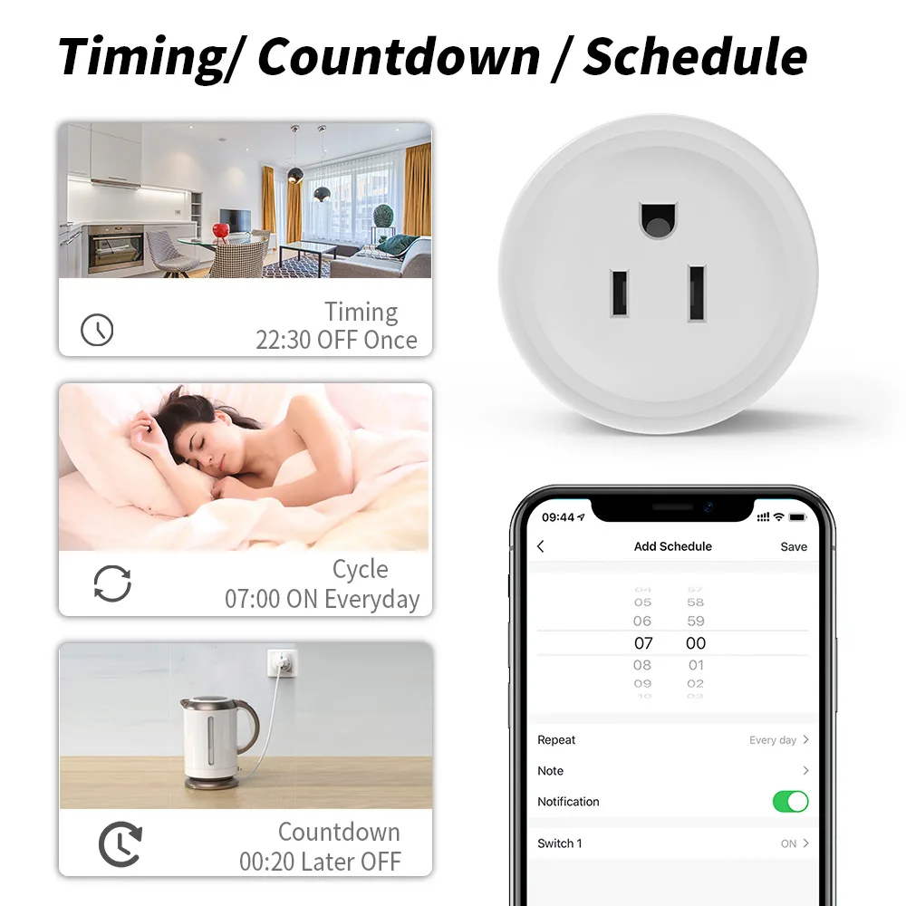 Enchufe Inteligente Wifi Estándar Estadounidense, Tomacorriente Inalámbrico de 10A, Control Remoto, Electrodomésticos Inteligentes Compatibles con Alexa y Google Home