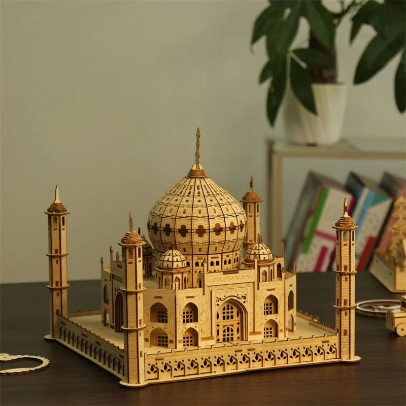 DIY 3D Taj Mahal Holz Miniatur Gebäude Kit Welt Berühmte Architektur mit Licht Jigsaw Puzzle Spielzeug für Kinder Weihnachten Geschenke