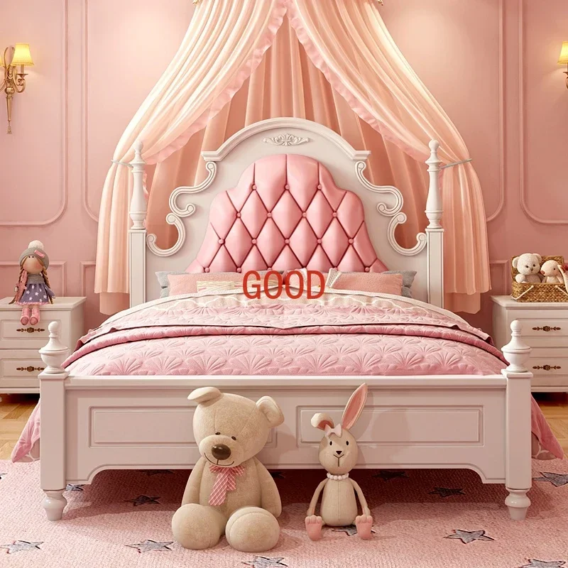 

Princess Luxury Children's Bed American Wood Pink Comferter Children Beds Loft Villa Cama Infantil Bedroom Set Furniture Queen