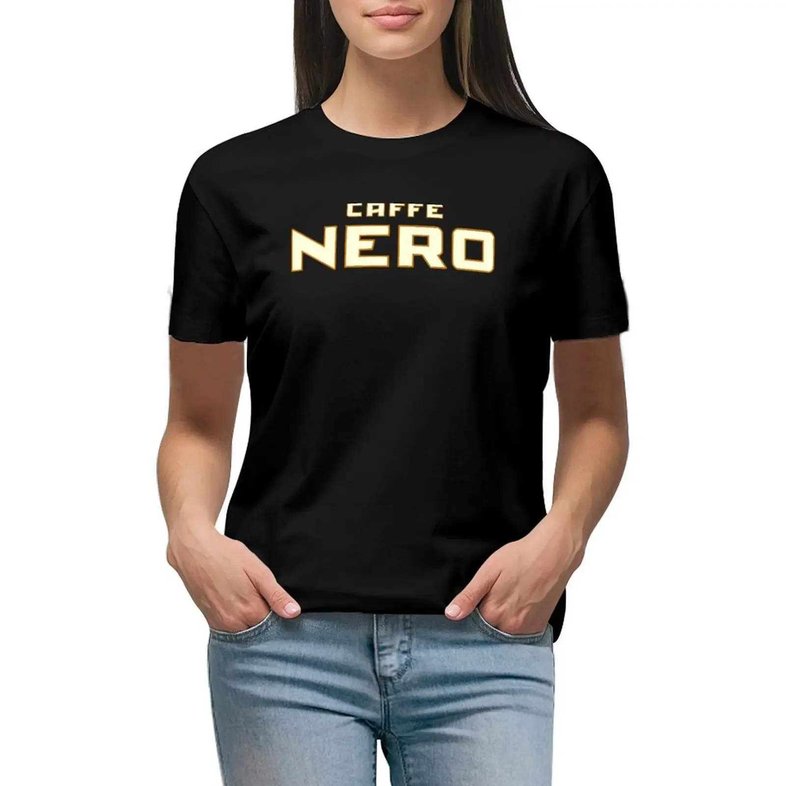 Caffè Nero T-Shirt animal print tops Female clothing vintage Women's summer blouses 2024