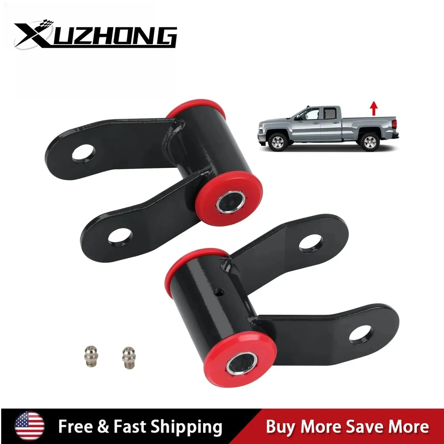 

1-1.5" High Quality 2pcs Steel Rear Shackles Lift Kit For 1988-2018 Chevy Silverado GMC Sierra 1500 2WD 4WD Truck Black EM-1020