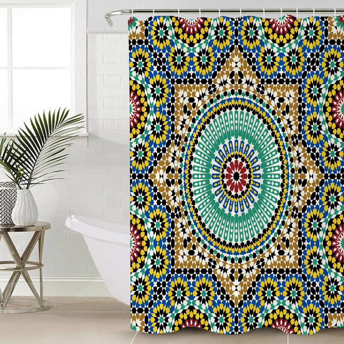 Morocco Colorful Flowers Arabesque Waterproof Bathroom Decoration Shower Curtain With Hook Bathtub Curtains Bathroom Accessories