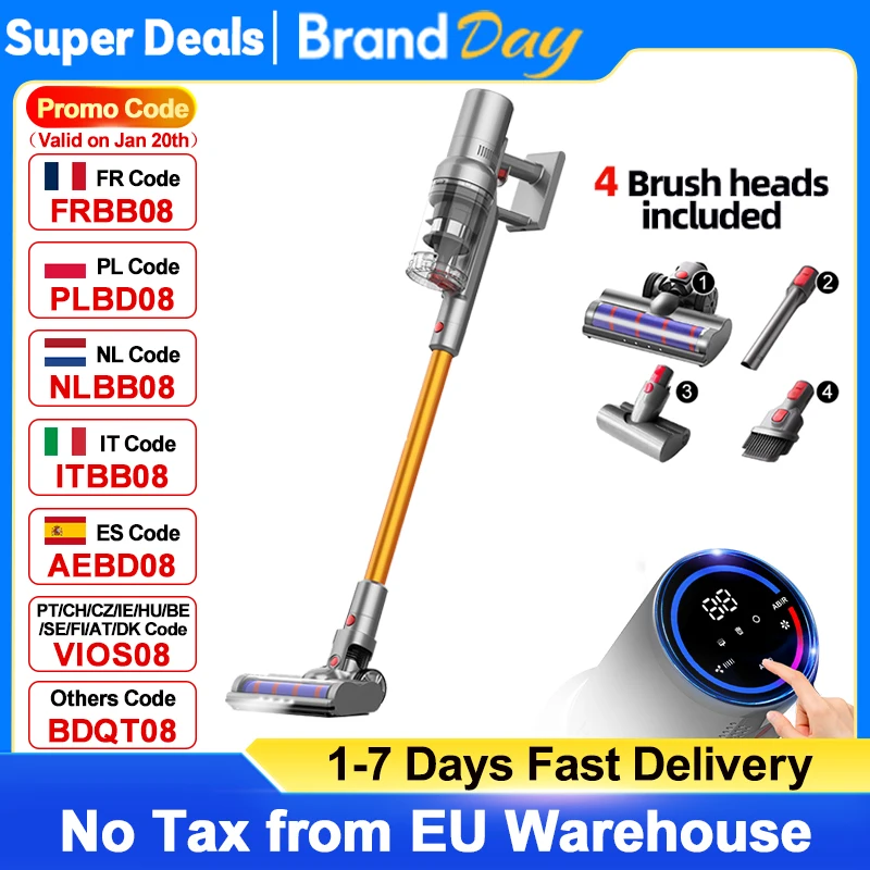 ABIR VC205 aspirapolvere portatile senza fili, 27000PA, rimozione intelligente della polvere, grande Touch Screen, con aspirapolvere intelligente per la casa degli animali domestici