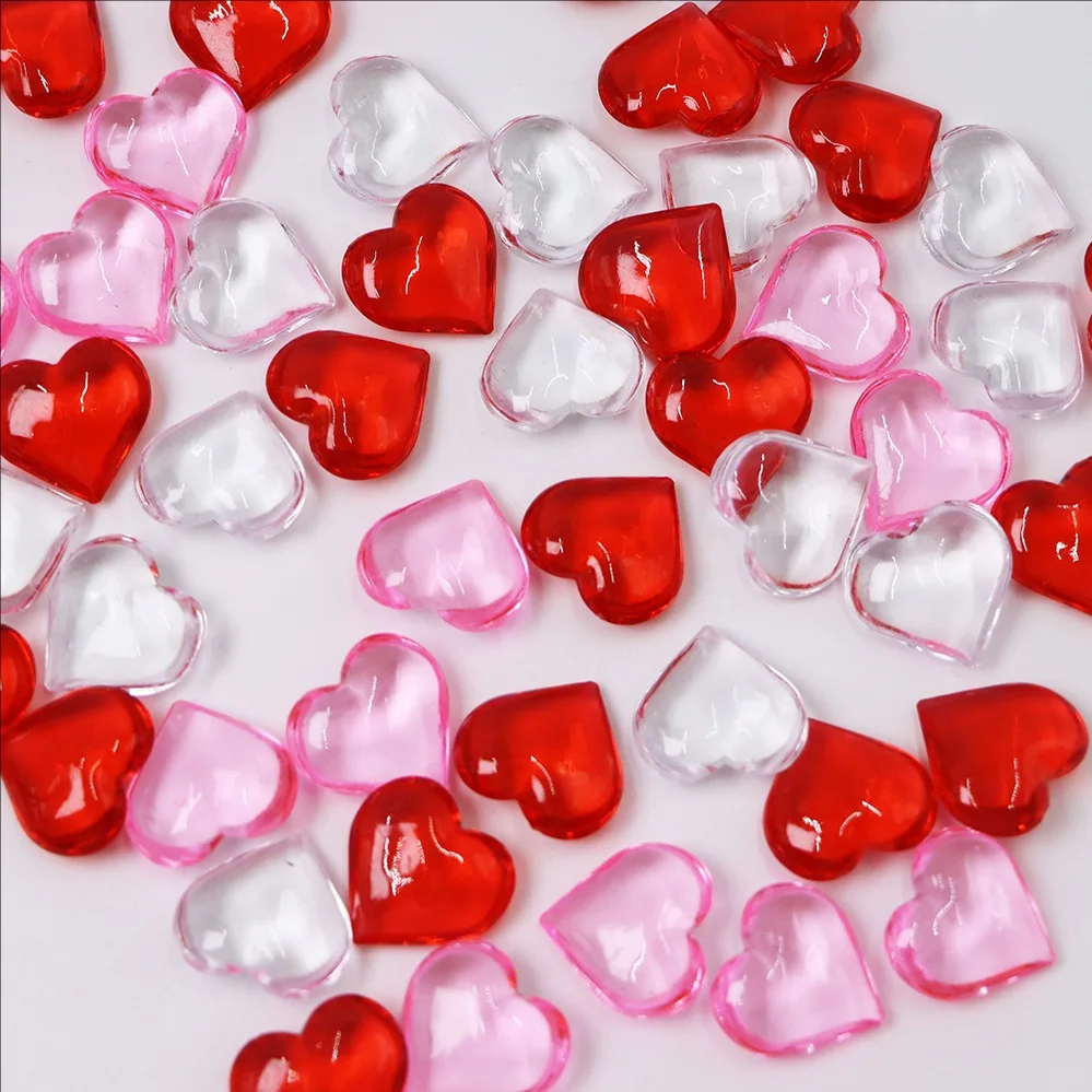 50pcs, Acrylic Heart Plastic Gems Valentine's Day Table Scatter Decoration Multi-Styles Decorations Vase Filler