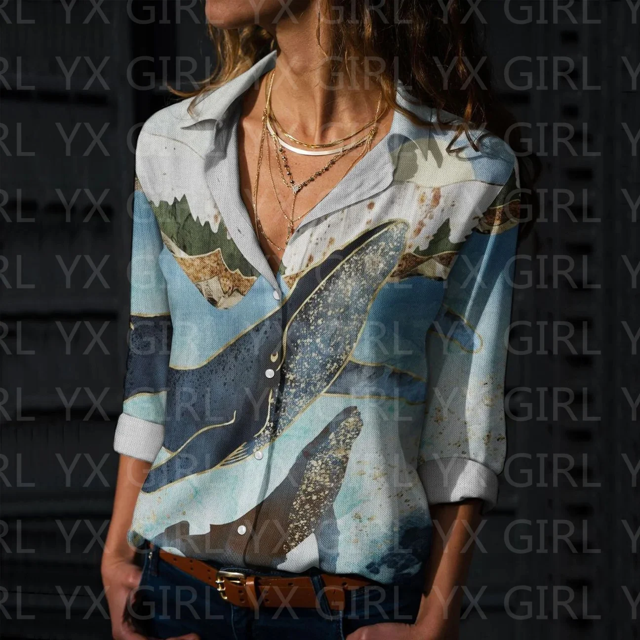 Women's Whale Printed Casual Shirt 3D Printed Button-down Shirt Casual Unique Streewear 9 style