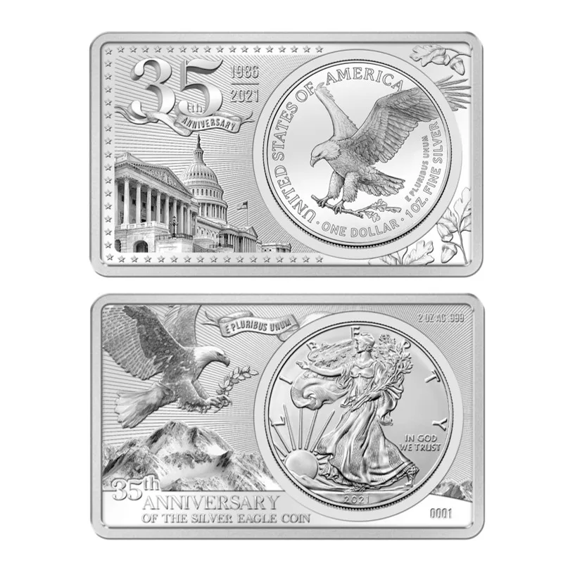 

Non-magnetic 2OZ USA 999 Refined Eagle Silver Bar Commemorative Silver Bullion Silver Coins American Eagle Silver Block