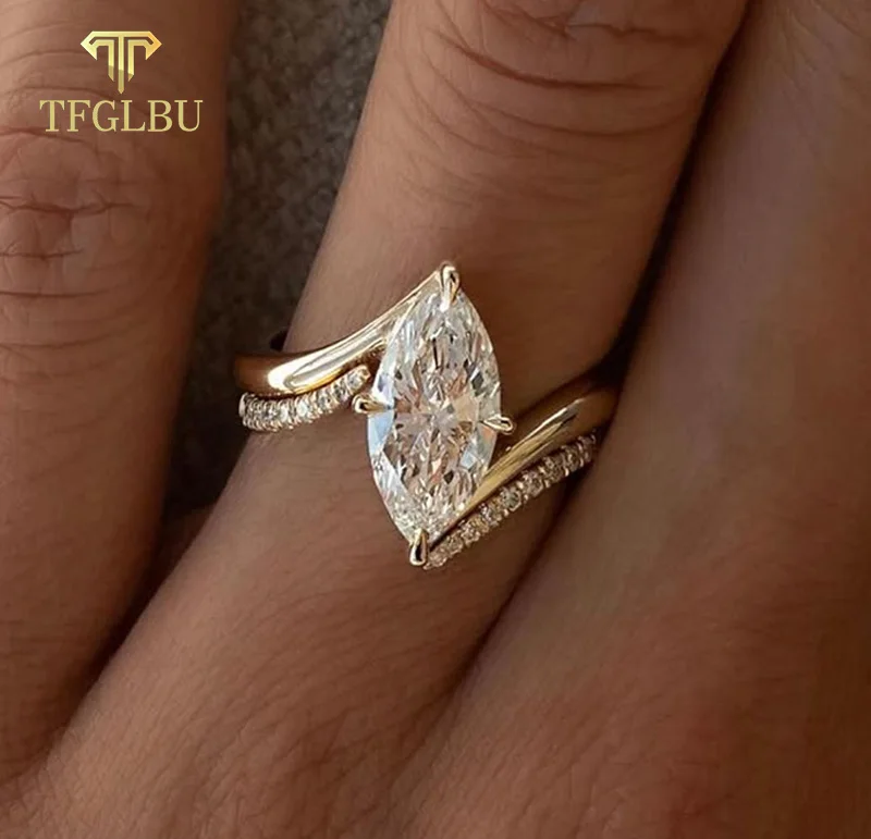 

TFGLBU D Цвет 3CT Набор колец с муассанитом огранки маркизы для женщин Свадебное предложение Lab Diamond Solid S925 Посеребренные ювелирные изделия 18 карат