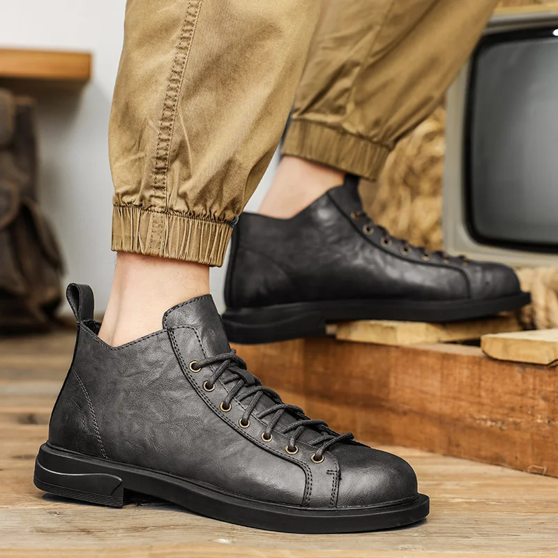 Brand Fashion Genuine Leather Male Casual Shoes 2024 New for Men Motorcycle Boots Classic Male Comfortable Winter Boots