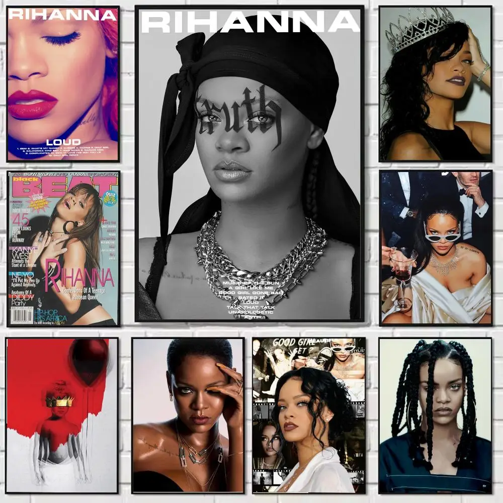 RiRi anti Singer R-Rihanna Poster HD Cartoon Wall Art Self Stick Removable Poster for Home Living Room