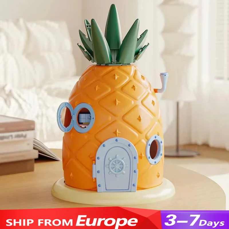 1284-teiliges SpongeBob Schwammkopf-Bausteine-Set, mit 4 Figuren, Ananashaus, modulares Modell, Puzzle-Spielzeug, Geschenk für Erwachsene und Kinder