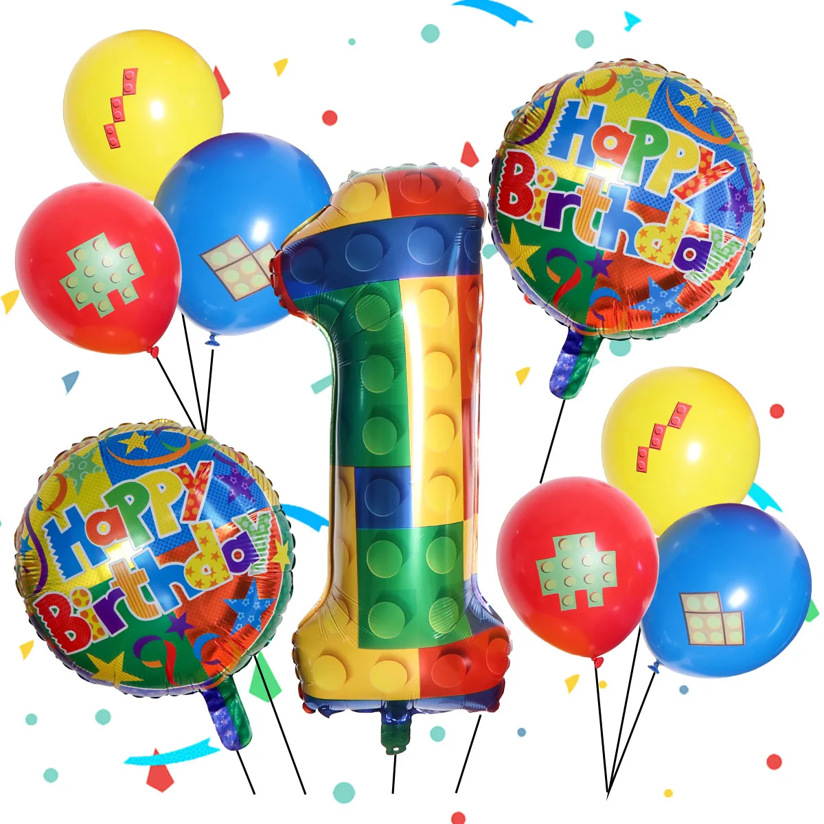 9Pcs 32inch Building Block Number Balloons Foil Balloon for Colorful Blocks Theme Birthday Party Boy Baby Shower Decorations