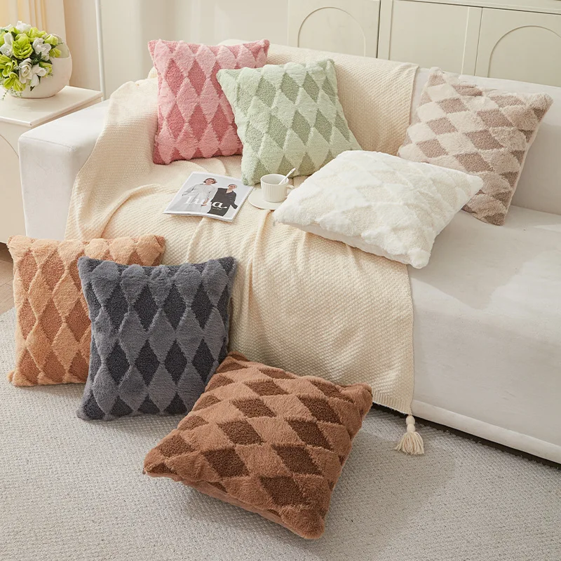 New Imitation Rabbit Hair Thai Rabbit Pillowcase Cojines Simple Prismatic Decor Sofa Throw Cushion Cover Headboard Pillowcases